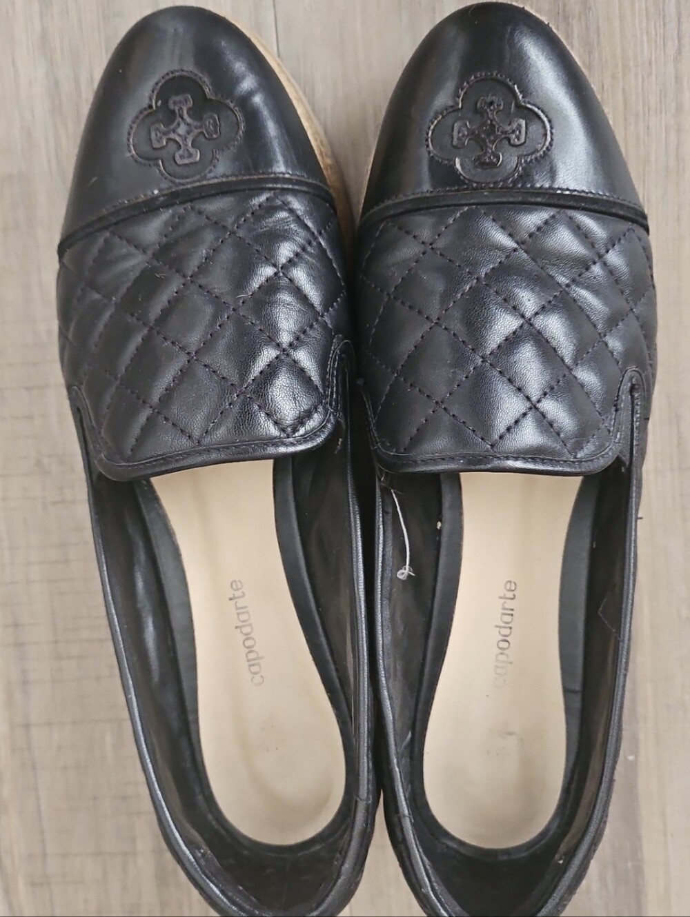 Black Quilted Leather Loafers Slip-On Sneakers Capped Toe Capodarte